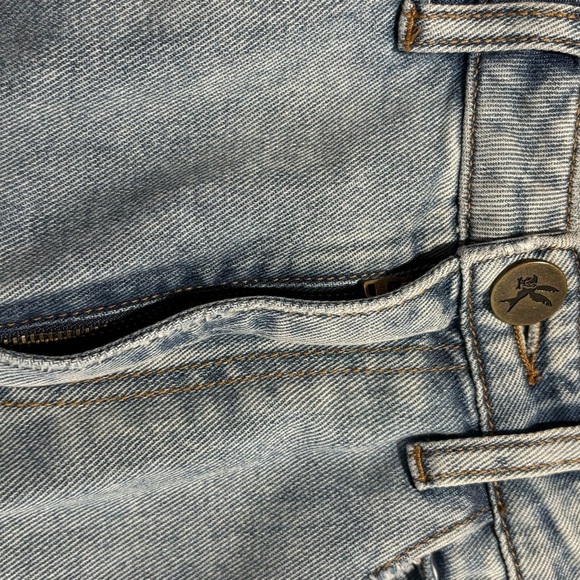 ONE TEASPOON Sz 26 Denim Midi Skirt with Colourful Accent Stripes Slit Raw Hem - Picture 11 of 13